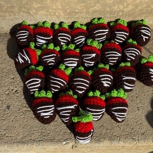 Handmade‎ Crochet Chocolate Strawberry Plush Keychain